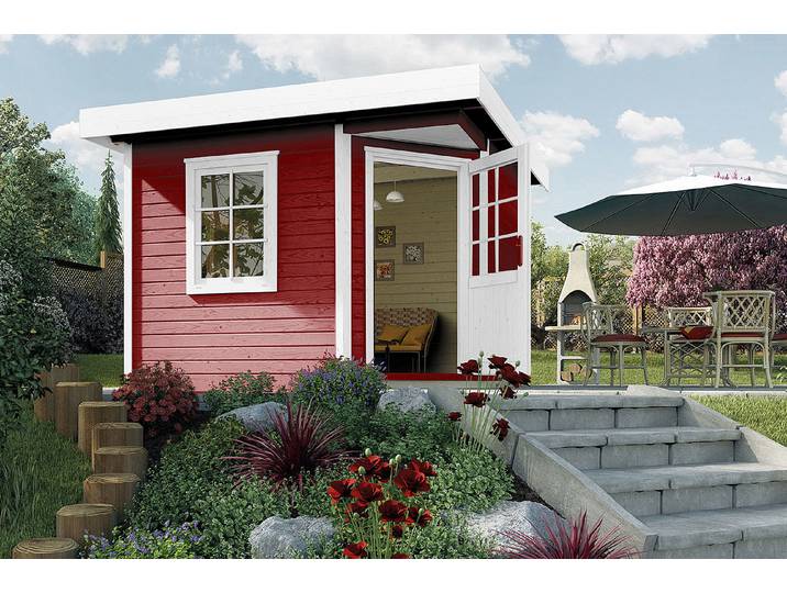 Weka Designhaus 213 mit Türe und Seitenfenster Holz Rot 2.4 × 2.4 m