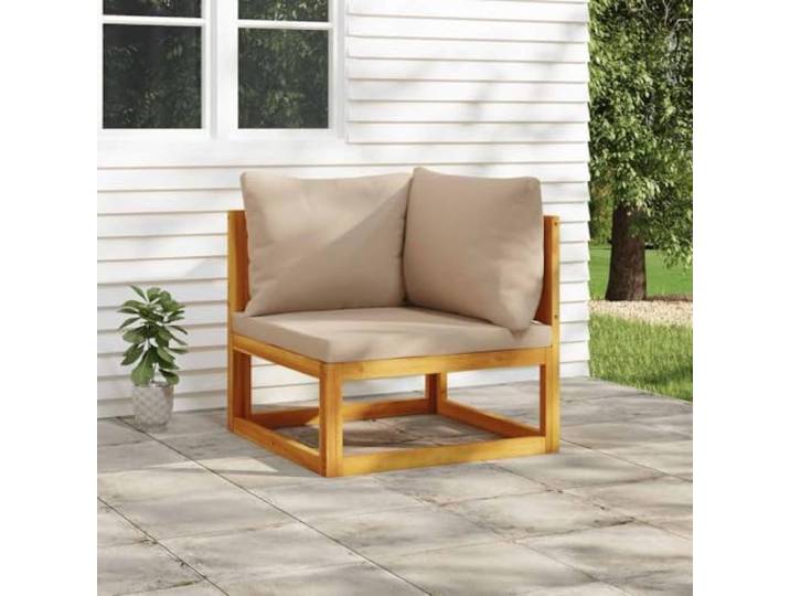 POUFGDR Ecksofa aus massivem Akazienholz, Taupe Modulare Außen-Rückenlehne, bequem, Kissen, gepolstert, 110 kg pro Sitz