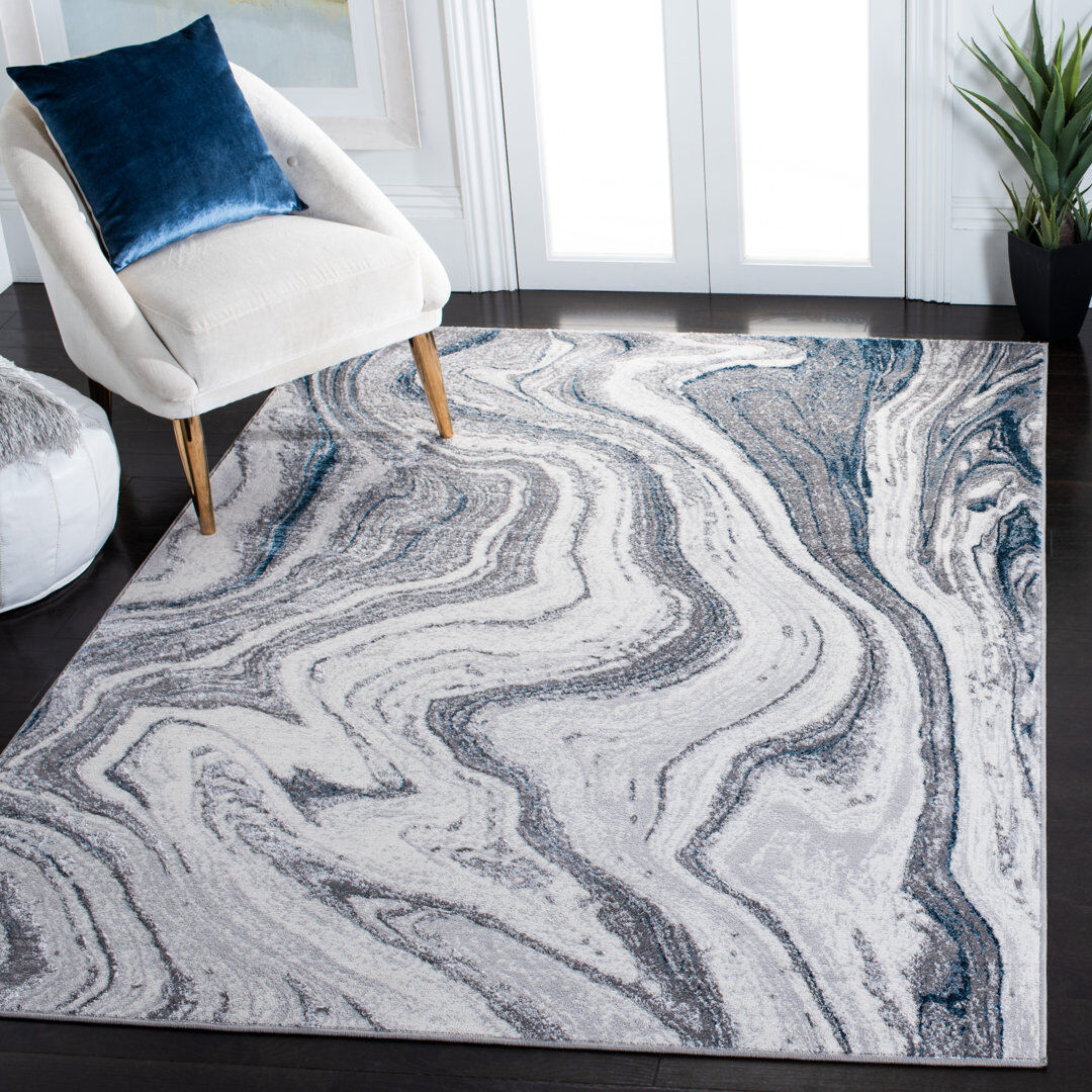Ivy Bronx Aimon Abstract Area Rug Gray Rectangle 183 x 274 cm