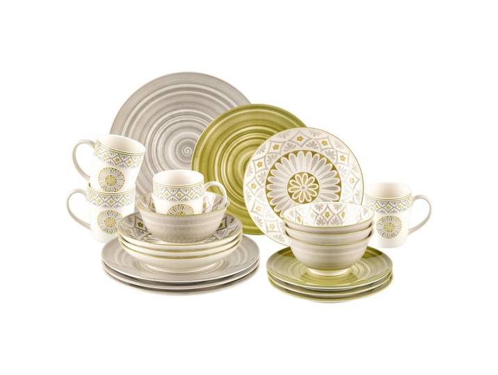 Landscape Kombiservice Cordoba, Graugrün, Keramik, 20-teilig, Farbverlauf, 360 ml,740 ml, Lfgb, Geschirr, Geschirrsets, Kombiservice