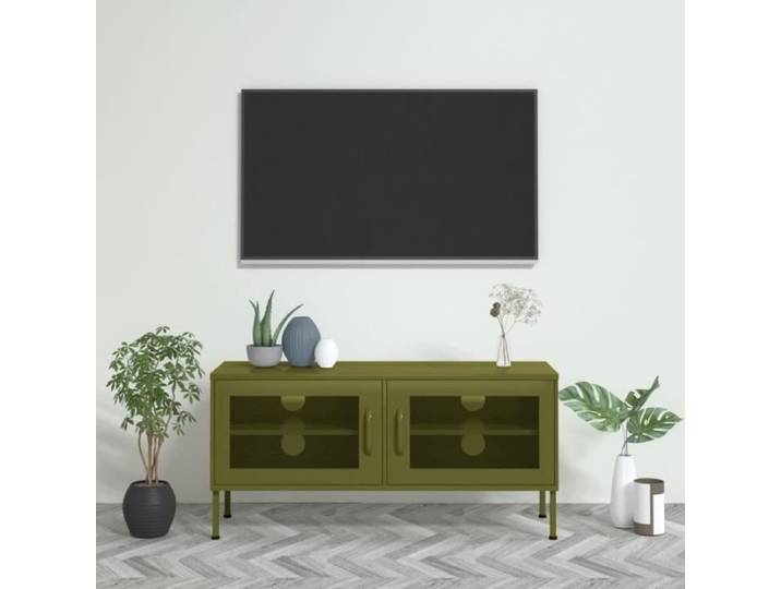 138 JILM* Meuble TV - Scandinave - Armoire HIFI - Banc télévision - Vert olive 105x35x50 cm AcierMeuble TV - Scandinave - Armoire HI