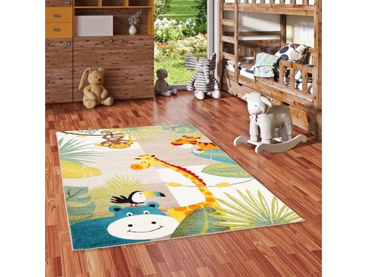 Pergamon Kinder Teppich Weich Kinderzimmer Softstar KidsTierwelt Mintgrün Beige in 5 Größen