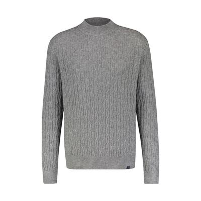 Strickpullover LERROS "Cable-Strickpullover mit Turtleneck", Herren, Gr. 3XL, grau (platinum grau melange), 88% Schurwolle, 12% Kaschmir, Rundhals, Pullover Strickpullover