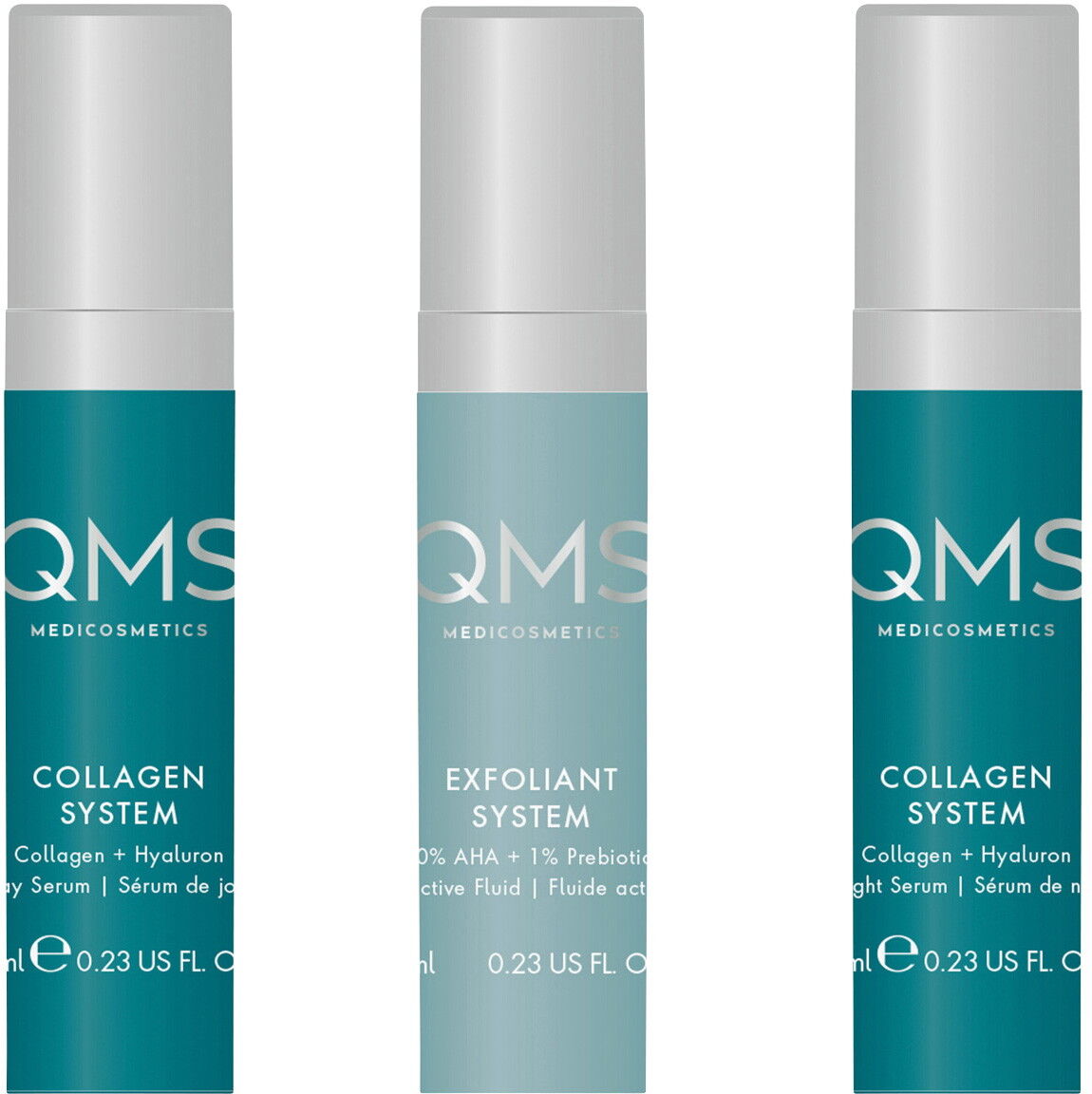 21ml QMS Collagen + Exfoliant Set Strong (Day Serum 7ml + Fluid 7ml + Night Serum 7ml)