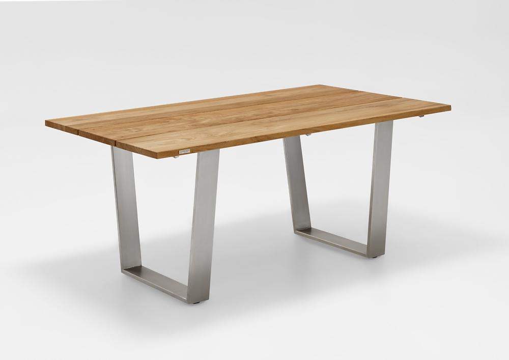 Gartentisch Noha 200x95 Tischplatte Teakholz Trapezkufe Edelstahl gebürstet