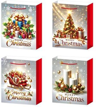 IH Casa Decor Christmas Gift Bags Merry Christmas Assorted Extra Large- Set of 12