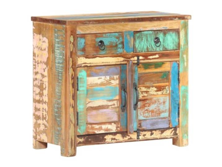 Kaorsrow Sideboard 70x35x65 cm Altholz Kommode Mehrfarbig Vielseitiger Beistellschrank aus echtem Recyclingholz mit 2 Türen und 2 Schubladen für Wohnzimmer oder Flur.