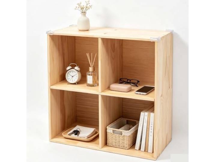 Würfelförmiges Aufbewahrungsregal Aus Massivholz Mit Geräumigen Offenen Aufbewahrungsschrank Aus Massivholz, Vitrine Für Kinderspielzeug, Bücher, Schlafzimmer, Tragkraft 100 Kg(4 Cube)