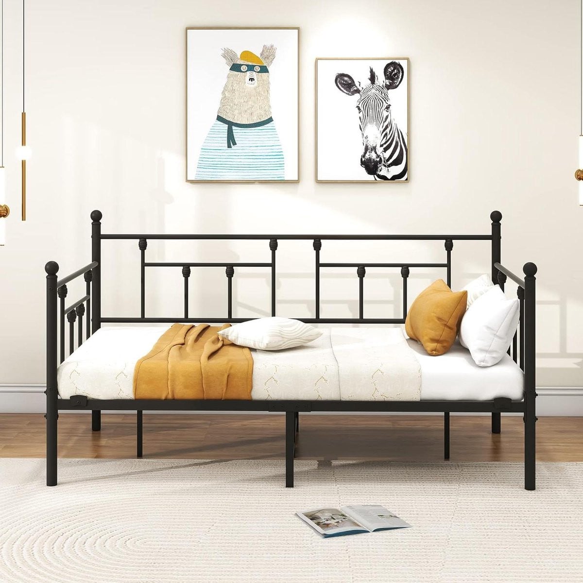 Dagbed Slaapbank met Lattenbodem en Meerdere Functies - Zwart - 90 x 200 cm