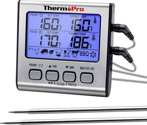 ThermoPro TP17 Grill-Thermometer Ofen- und Kerntemperatur Grillgut, °C /°F-Anzeige, Backen