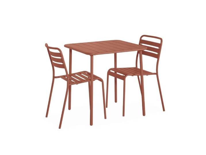Table de jardin métal + 2 assises terracotta Amélia