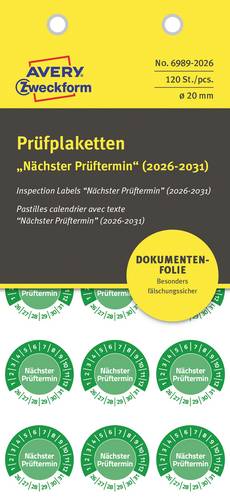 Avery-Zweckform 6989-2026 Prüfplakette Grün Folie selbstklebend (Ø) 20mm 20mm 120St.