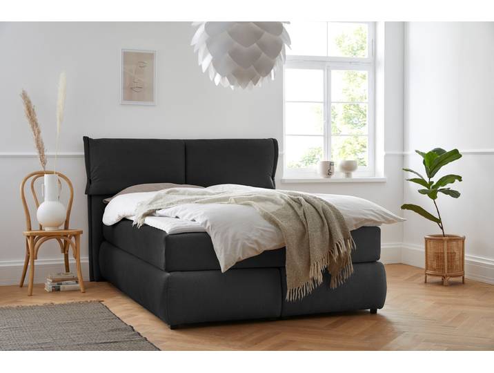 Boxspringbett, Struktur weich, Anthrazit, 168×225 cm, Skandinavisch, andas