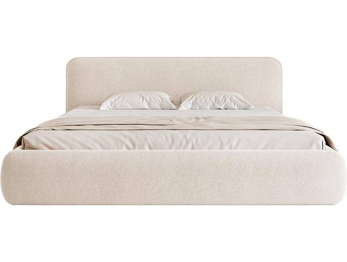 FEDVE Polsterbett Herat aus Bouclé-Stoff 120x200 cm, Weiß
