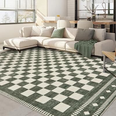 Garvee Modern Geometric Checkered Non-Slip Low Pile Area Rug
