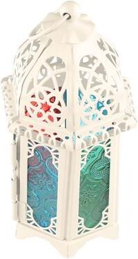 Uplift Essentials Glass Crystal Moroccan Candle Holder With Metal Hollow Design white B