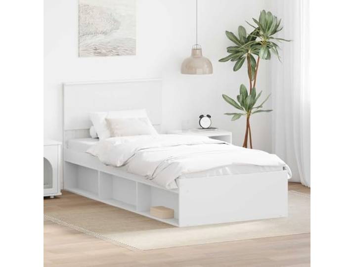 Massives Kiefernholz Bettgestell modern mit Lattenrost Weiß 90 x 190 cm Bettrahmen mit Kopfteil Weiß 90x190 cm Massives Kiefernholz Einzelbett Lattenrost Stabil Modern Stilvoll