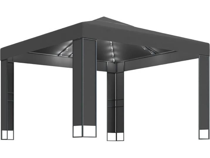 vidaXL Pavillon mit Doppeldach & LED-Lichterkette 3x3 m Anthrazit