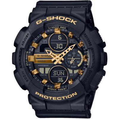 Chronograph CASIO G-SHOCK, schwarz (schwarz, goldfarben, schwarz, gelbgoldfarben), Armbanduhren, Damen, schwarz, Chronograph, Quarzuhr, Armbanduhr, Damen, Herren,Digitaluhr, bis 20 bar wasserdicht
