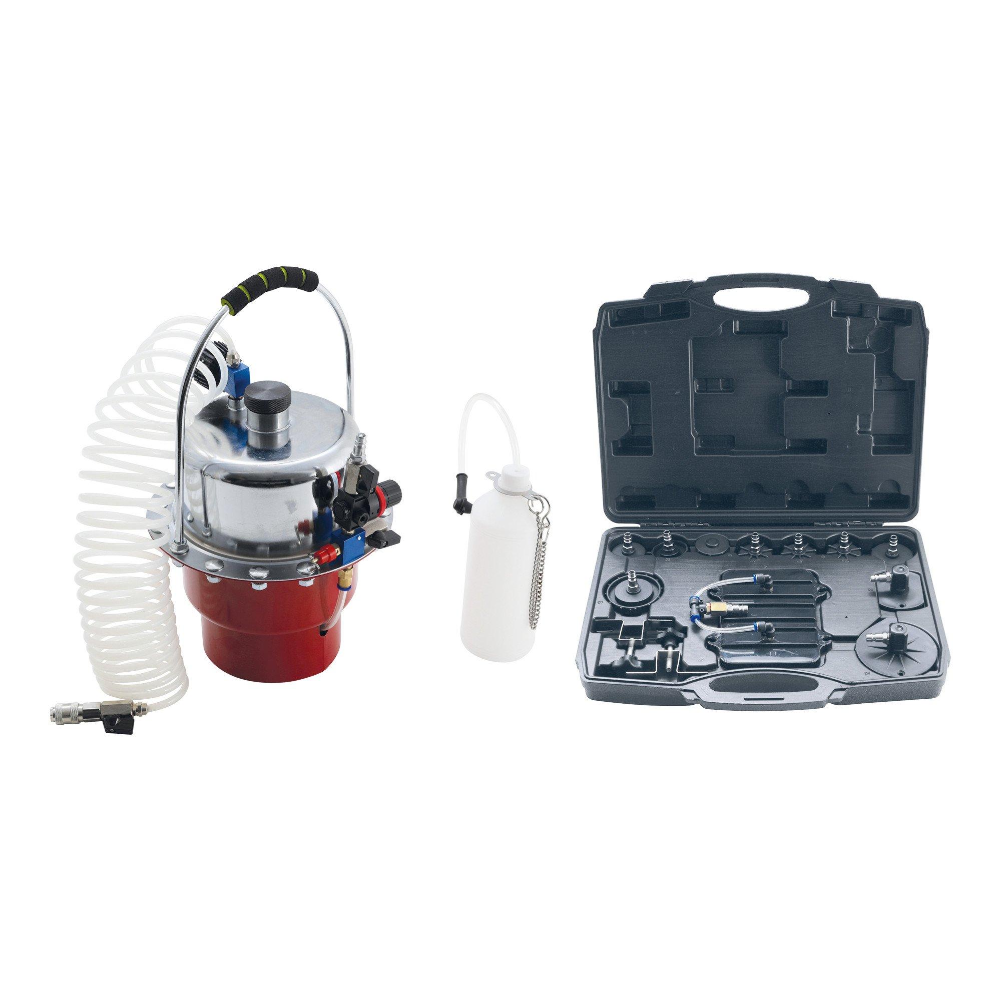 BGS DIY Druckluft-Bremsenentlüfter- und Adapter-Satz 17 teilig aus Kunststoff und Metall mit Druckluftflasche und Adaptern für Bremsen, 9783)