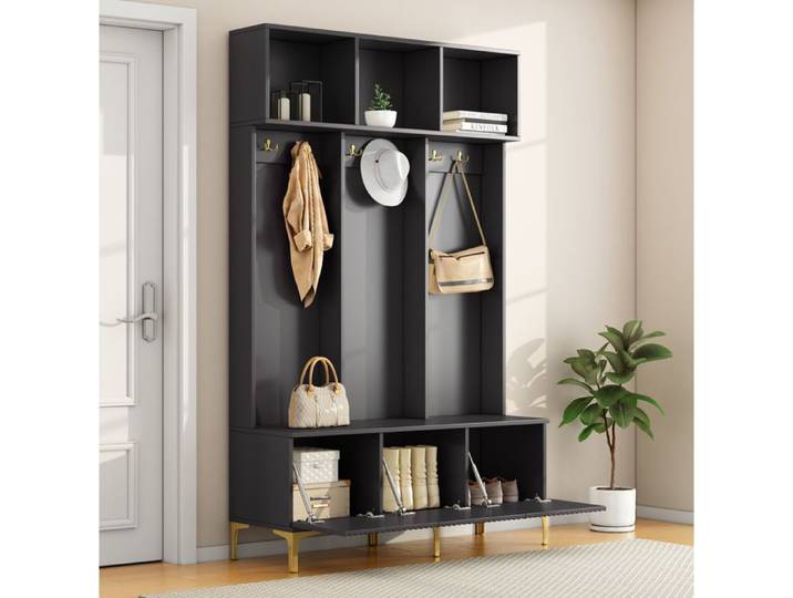JOINERY meuble vestiaire entrée rangement chaussures multifonction 120 x 40 x 191 5 cm noir panneaux de particules métal