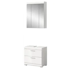 BADMÖBEL-SET weiß Hochglanz 2-teilig 60 cm, Kombination mit Spiegelschrank