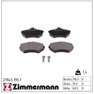 ZIMMERMANN Bremsbelagsatz, Scheibenbremse 219451951 Vorderachse für VAG