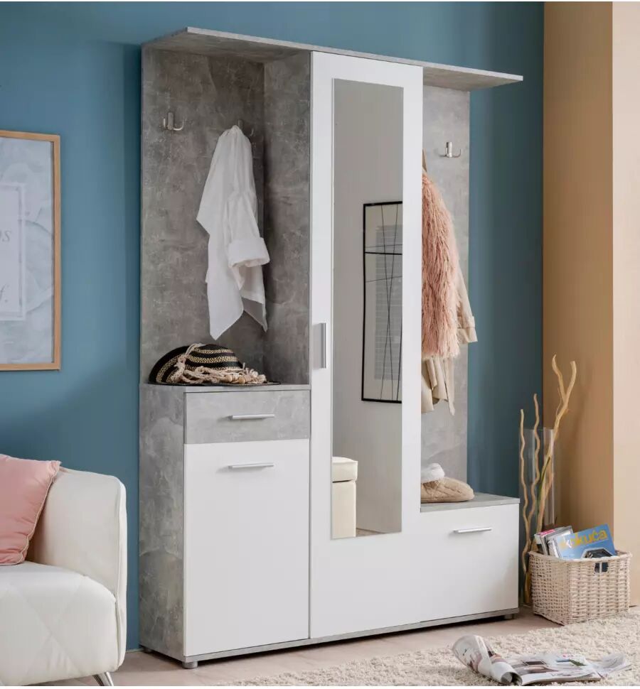 BellaHome MOBILE INGRESSO C/SPECCHIO MOD.BARCELLONA BCO/CEM