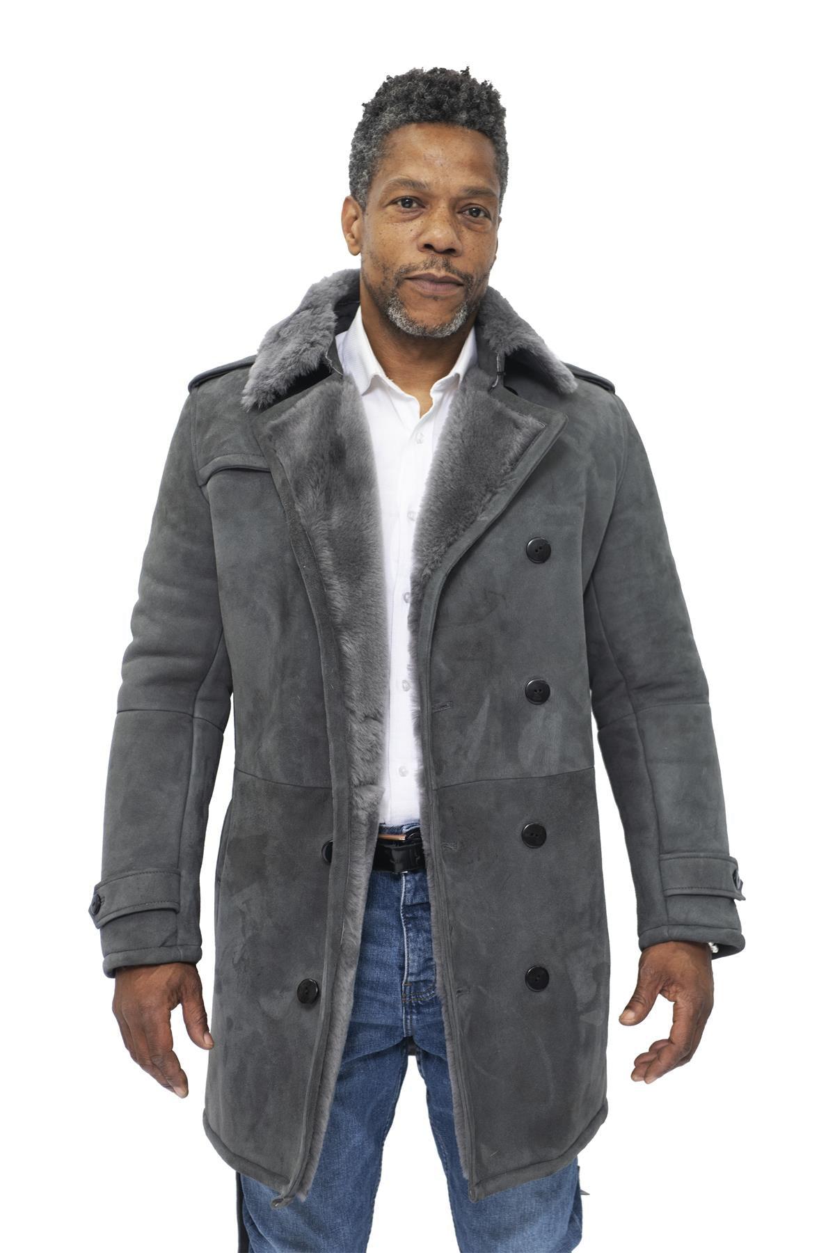 Herren-Erbsenmantel aus Shearling-Schaffell-Wildleder-Cali