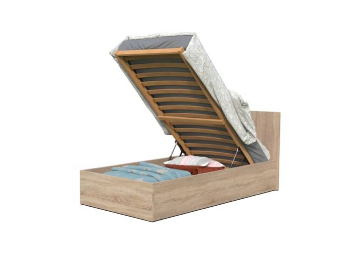 Lit coffre MADRID 90x190 + 1 sommier / Décor Chêne Blanchi