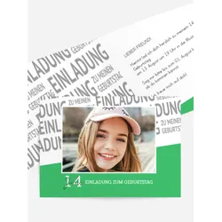 Geburtstagseinladung selbst gestalten mit Spruch und Fotos im Onlinedesigner bei Meine-Kartenmanufaktur.de