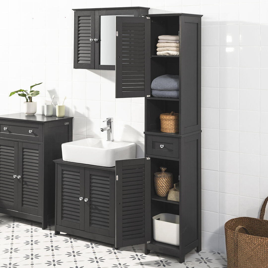 Marlow Home Co. Lyonsdale Linen Cabinet Grey 170cm H X 32cm W X 30cm D