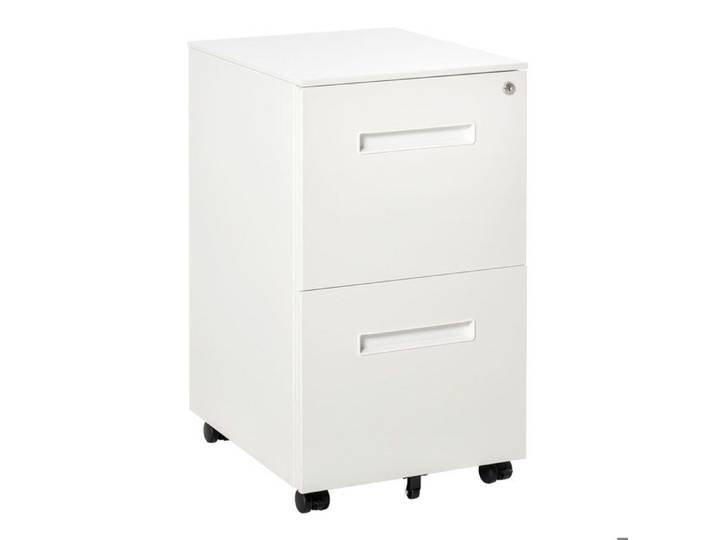FSX Commode de bureau avec roues classeur port-documents à 2 tiroirs avec serrure et 2 clés en acier 39x48x67 cm blanc