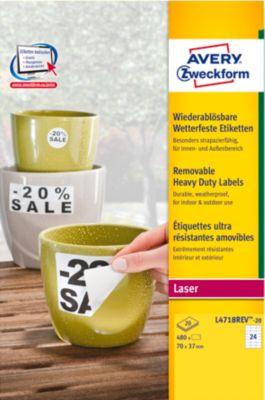 Avery Zweckform Folien-Etiketten, wetterfest, wieder ablösbar, 70 x 37 mm
