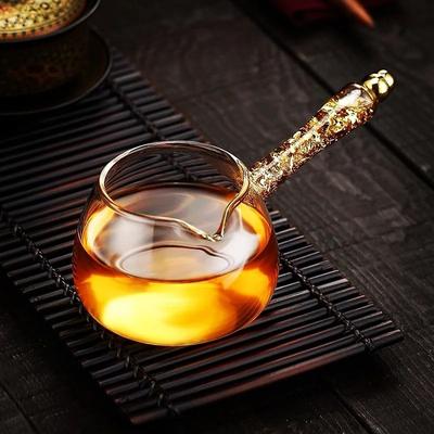 Uplift Essentials Transparent Gilded Side Handle Glass Tea Dispenser Fair Cup Transparent Gilded Side Handle Glass Tea Dispenser Fair Cup