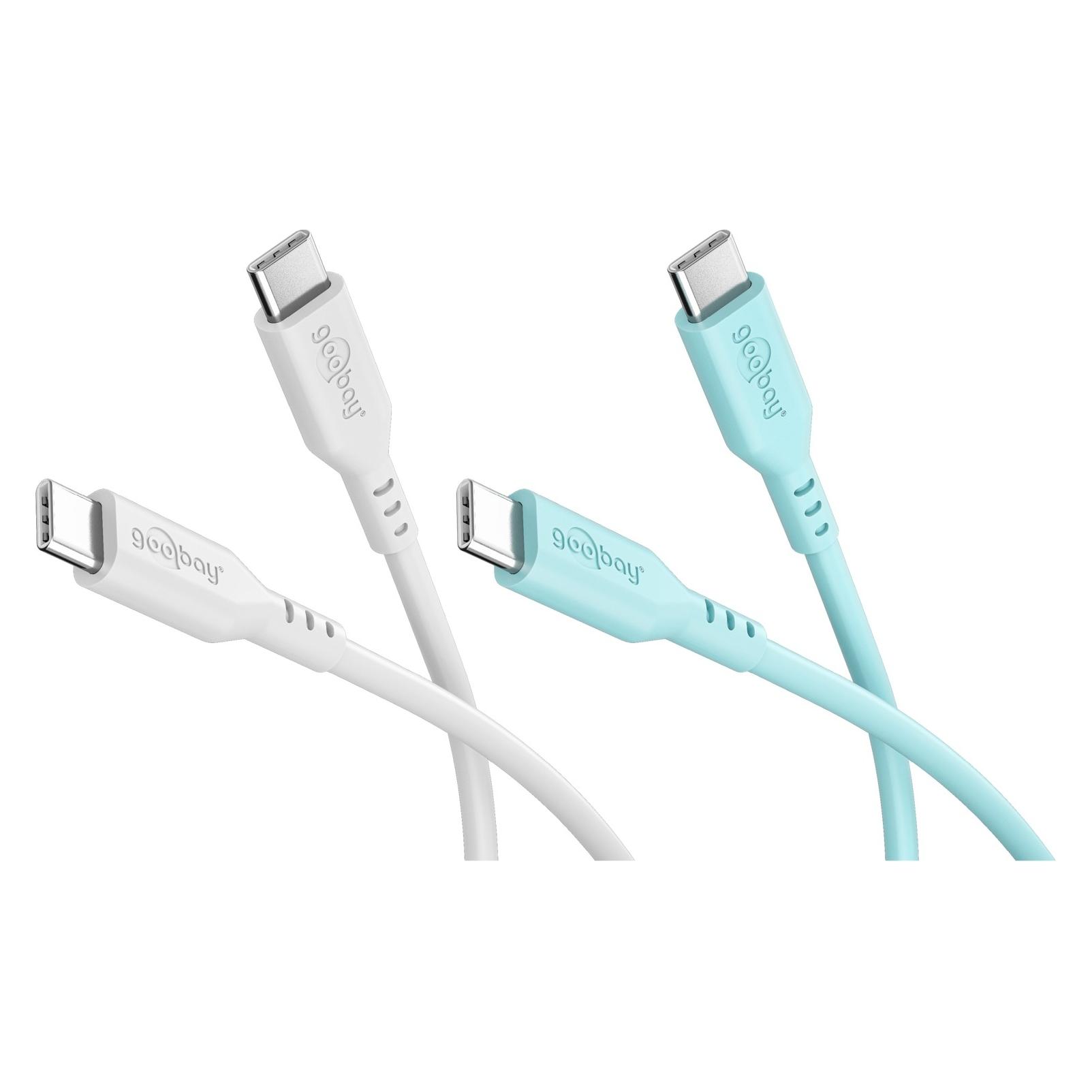 Goobay Crystal Lagoon Set 2x USB-C-Silikonkabel, 1,5 m,weisstürkis (1.50 m, USB 2.0, 60 W) (81259)