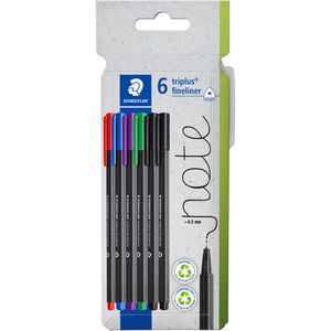Staedtler Fineliner Triplus 334 C6, farbig sortiert, Strichbreite 0,3 mm, 6 Stück