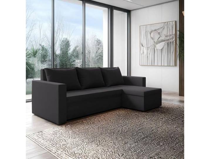 FORNIRO 24 Loft Ecksofa 225x130x75cm Graphit Wohnzimmer Couch Schlafsofa Mit Schlaffunktion & Bettkasten - L-Form - Kissen - Stoff Basic ausziehbar Gäste bequem Stauraum Design hochwertig Eckcouch