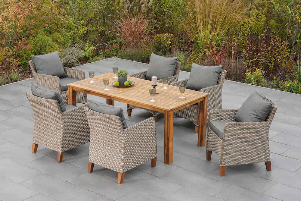 MERXXHANDELS Avellino Set 7tlg 6 Sessel Tisch 185x90cm Kissen 16946483