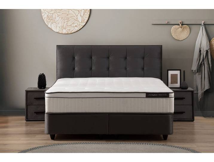 Viva Möbel Boxspringbett MODE (90 x 200 cm, 2 x Nachttische), Ergonomisches Bett - mit weichem Bezug