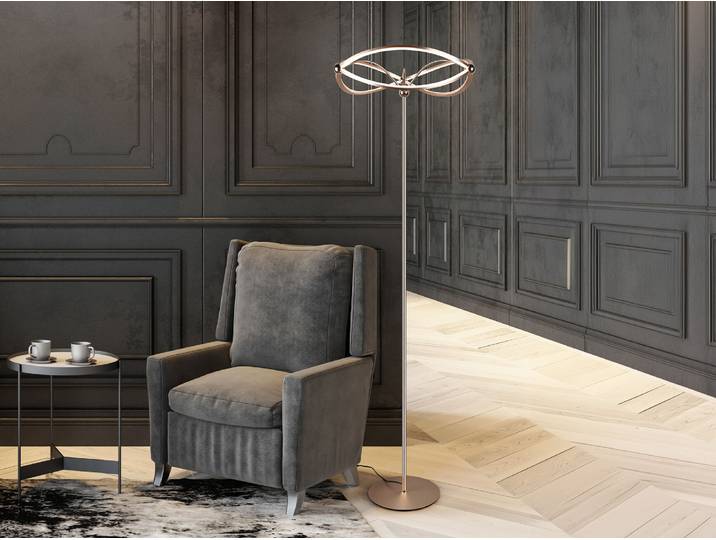 Moderne LED Stehlampe CHARIVARI Messing matt, Höhe 175cm