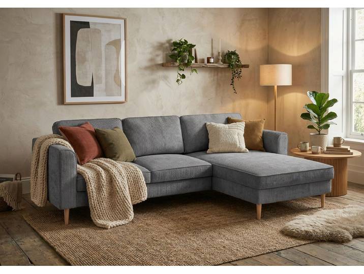 Ecksofa, Cordstoff HYPER, Betongrau, 232×161 cm, Schlaffunktion & Bettkasten, Klassisch, Home-affaire