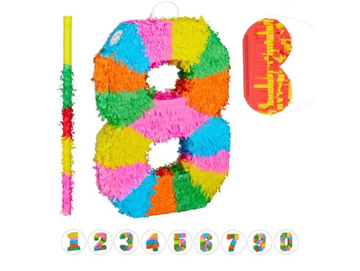 Relaxdays 3-teiliges Pinata Set Zahl 8