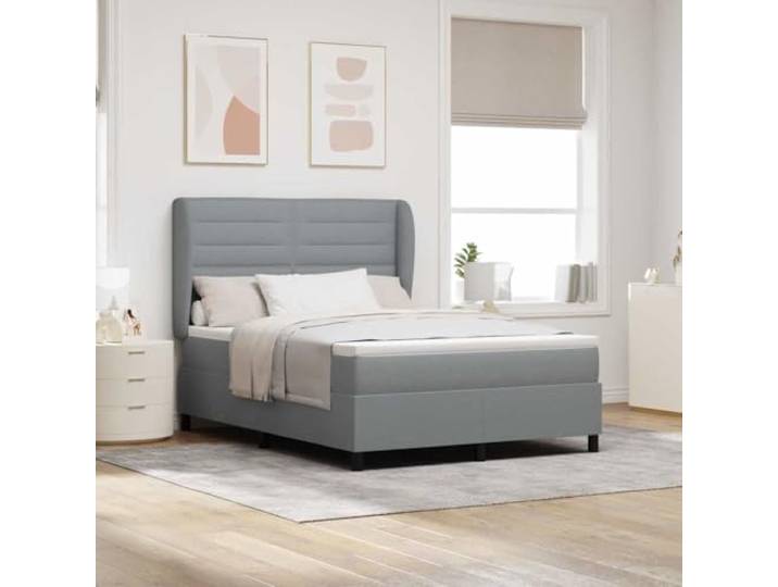 WDGJJFECNMUEHI Verstellbares Kopfteil Mid Fest Stoff Hellgrau 140 x 190 cm Boxspringbett mit Matratze Hellgrau 140 x 190 cm Stoff verstellbares Kopfteil Luxus Komfort Bett modernes Design
