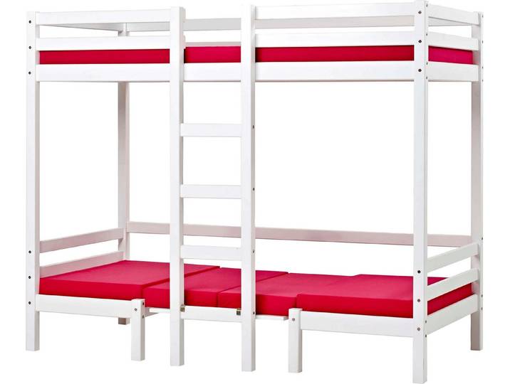 Hoppekids Hochbett ECO Dream, Kinderbett mit Funktion - Praktisch & flexibel (90x200 cm) Unteres Bett nutzbar als Bett oder Sitzgruppe. Matrazenbezug: PINK