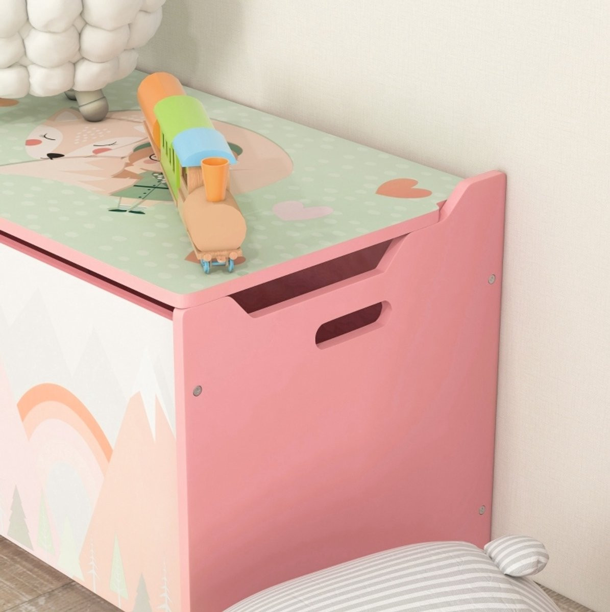 MODFU Speelgoedkist met Veiligheidsscharnier - Roze - Hout