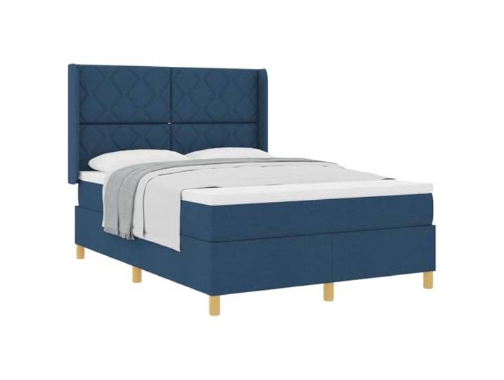KTHLBRH Boxspringbett mit Kopfteil blau 140 x 200 cm Stoff Höhenverstellbares Kopfteil, feste Latten, goldene Beine, Holzrahmen, modernes Design