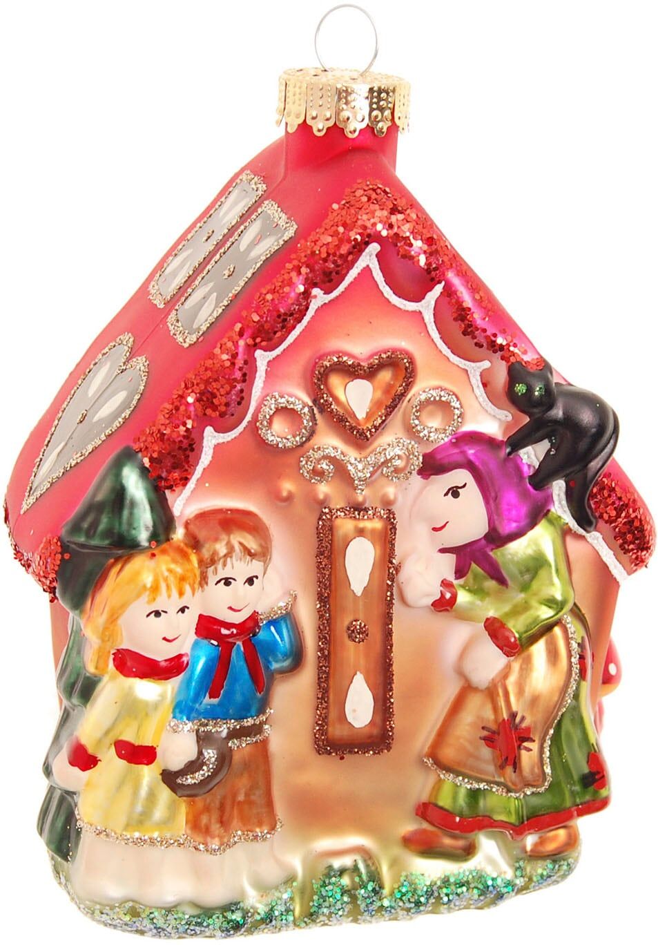 Christbaumschmuck KREBS GLAS LAUSCHA "Glasornament Lebkuchenhaus mit Hexe, Hänsel & Gretel, Höhe ca. 13 cm", bunt, Glas, Weihnachtsbaumschmuck, Christbaumschmuck, Weihnachtsdeko, Weihnachtsbaumkugel, Christbaumkugeln aus Glas