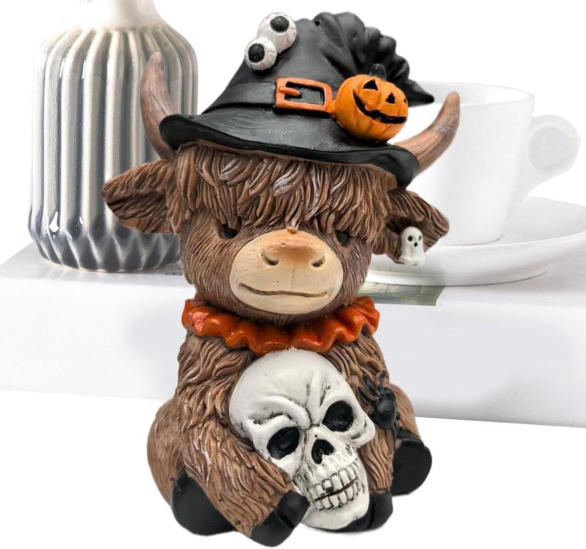 Schotse Hooglander Beeldje - Bruine Hars Koe Figuur - Decoratie voor op tafel - Hoogte: 13 cm