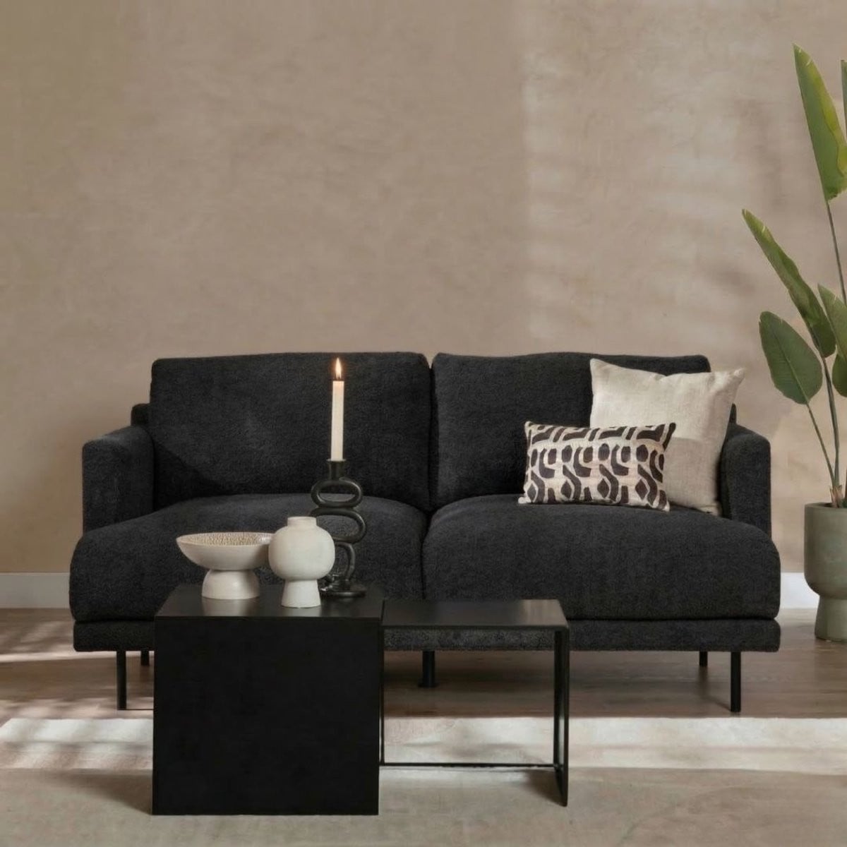 Bronx71 Denver Scandinavische bank 2,5-zits zwart bouclé